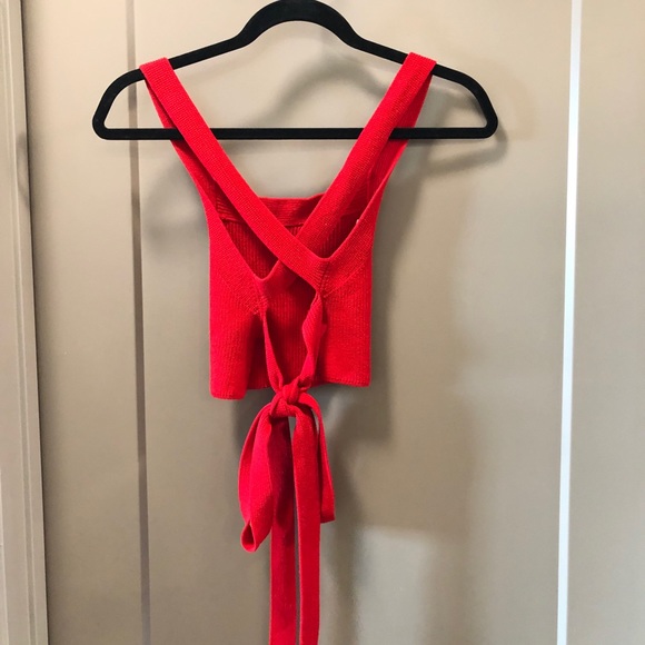 Red Knit Wrap-Around Cropped Top - Picture 2 of 2